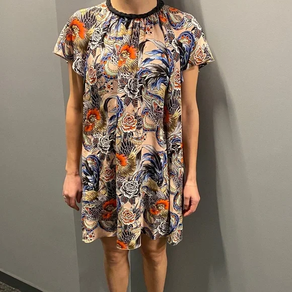 Red Valentino Abito GS7 Petal silk floral Braid Collar rrovpad65sjb/gs7 dress - Picture 5 of 11